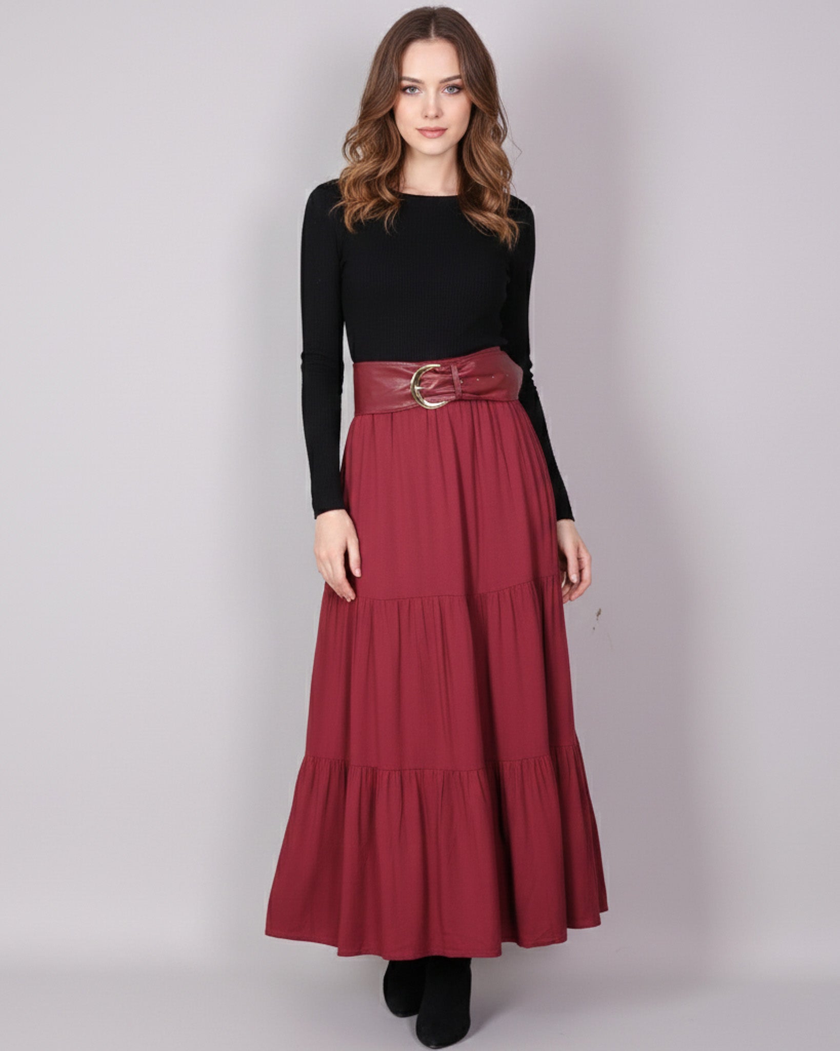 Falda Larga Elegant Mujer Con Cinturon Tiro Alto - HG25122