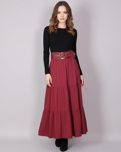 Falda Larga Elegant Mujer Con Cinturon Tiro Alto - HG25122