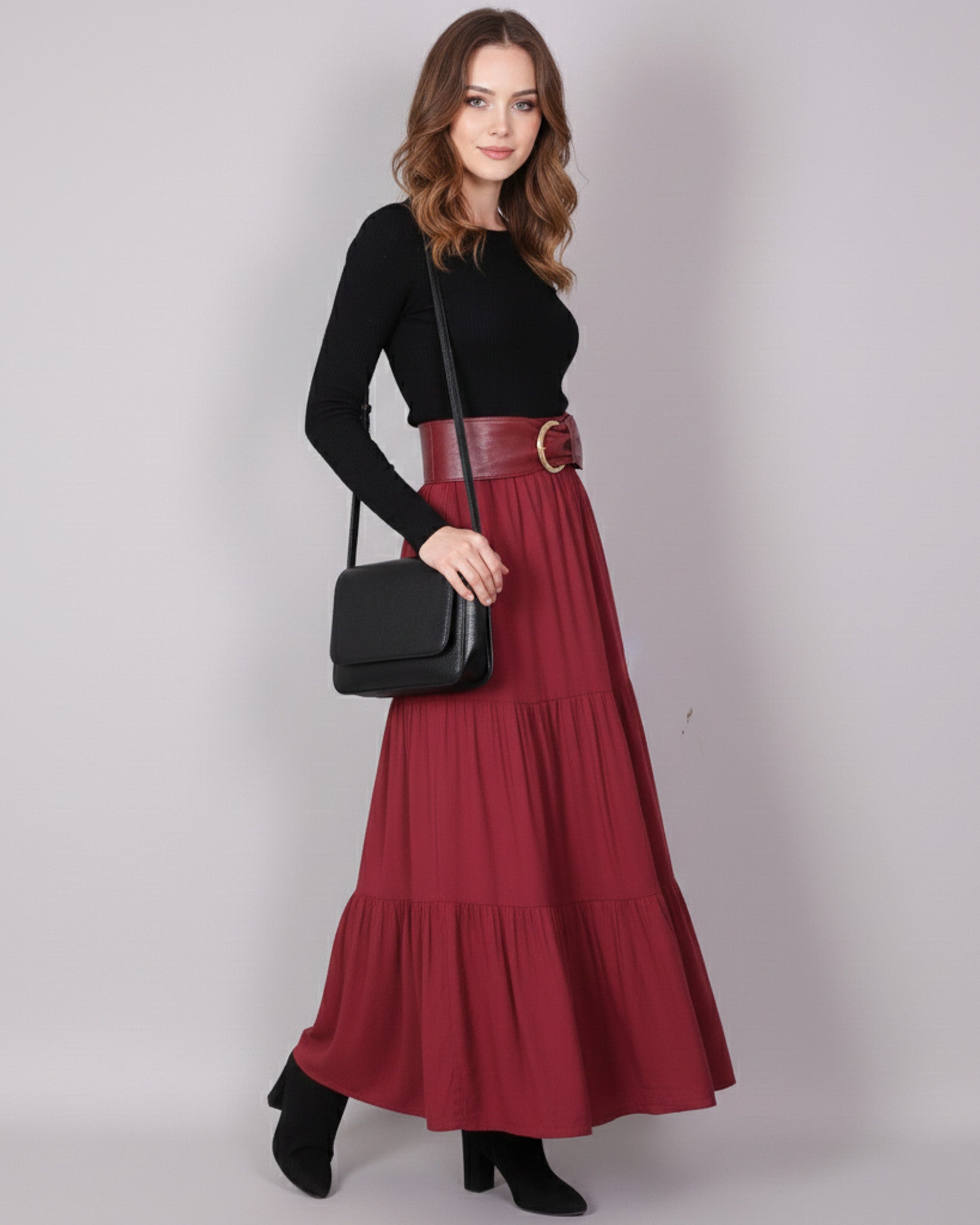 Falda Larga Elegant Mujer Con Cinturon Tiro Alto - HG25122