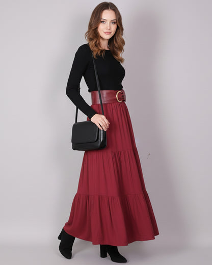 Falda Larga Elegant Mujer Con Cinturon Tiro Alto - HG25122