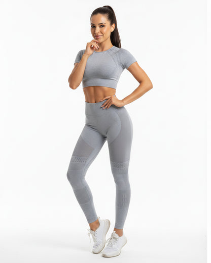 Conjunto Deportivo Mujer Peto de Manga Corta y Calza Push Up - 88152