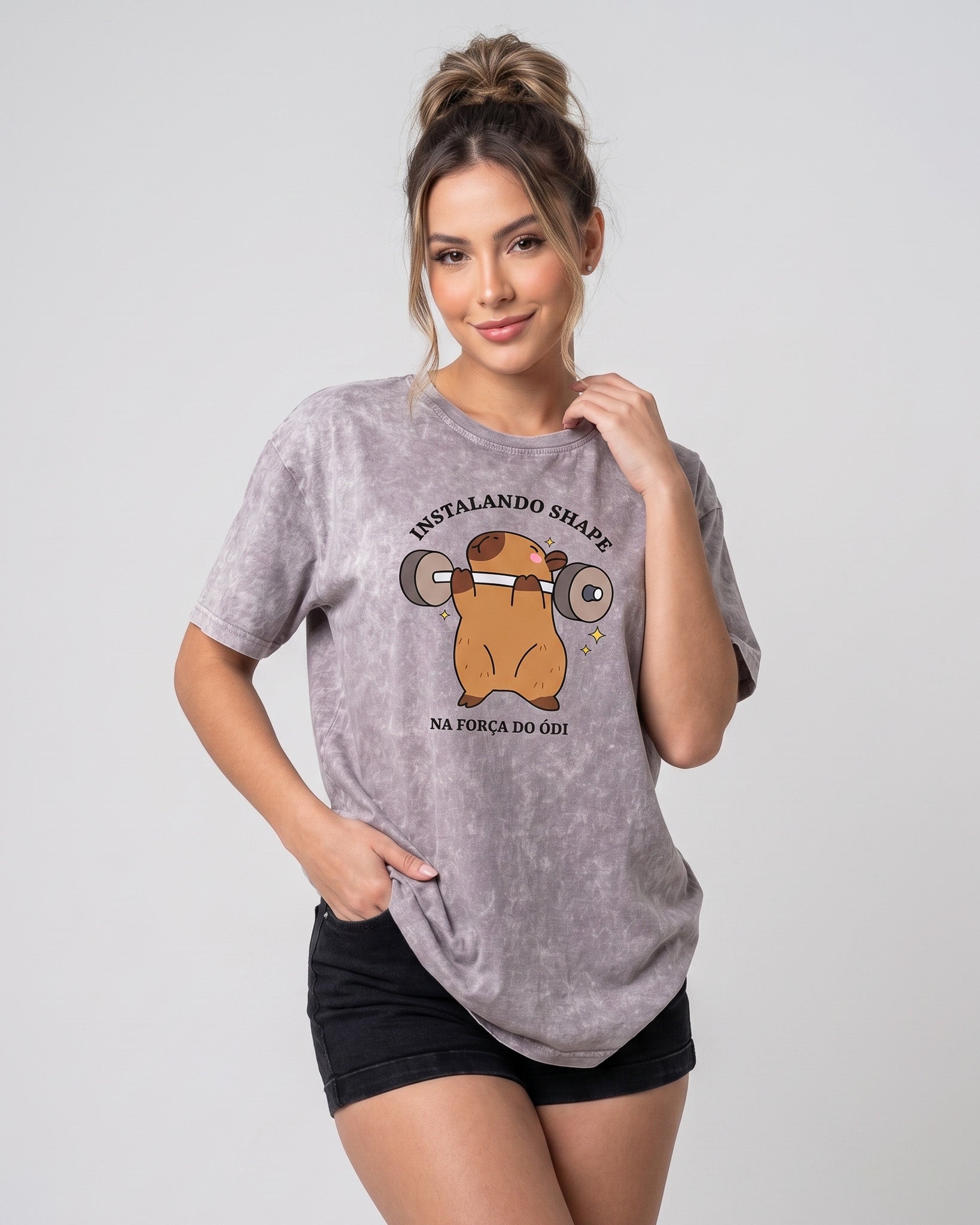 Polera Oversize Capybara - Vintage Gym Look Prelavada - A366