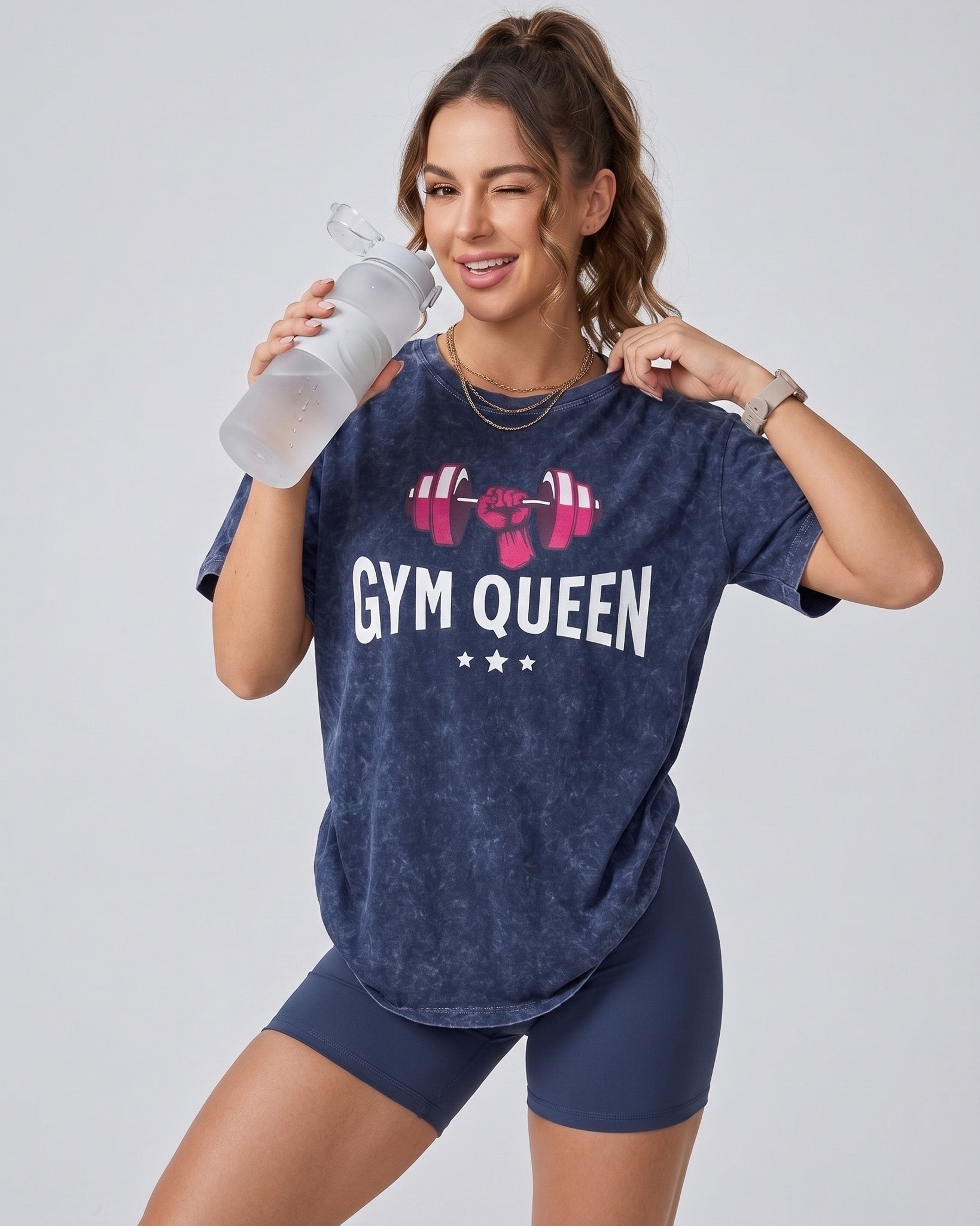 Polera Oversize Mujer Gym Queen - Look Retro Prelavada - A366