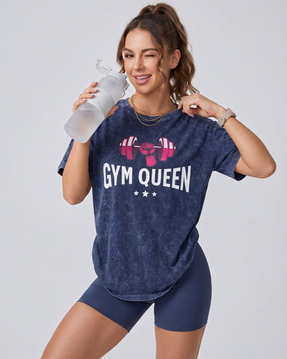 Polera Oversize Mujer Gym Queen - Look Retro Prelavada - A366