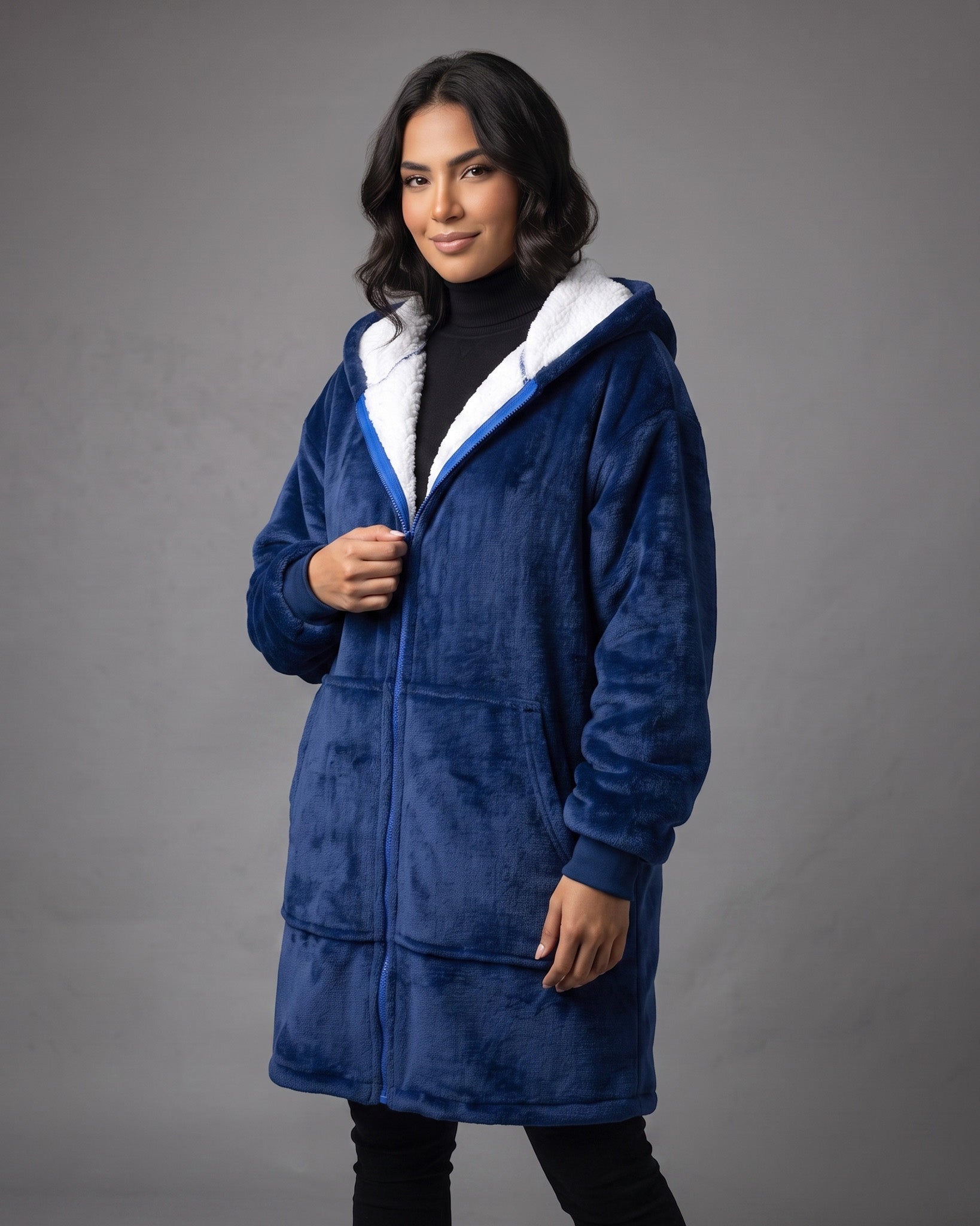 Maxi Poleron Manta Sherpa con Capucha y Cierre Oversize - MPS01