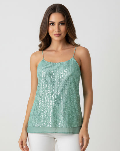 Blusa con Tirantes Mujer y Lentejuelas Fiesta Brillo - HG25041