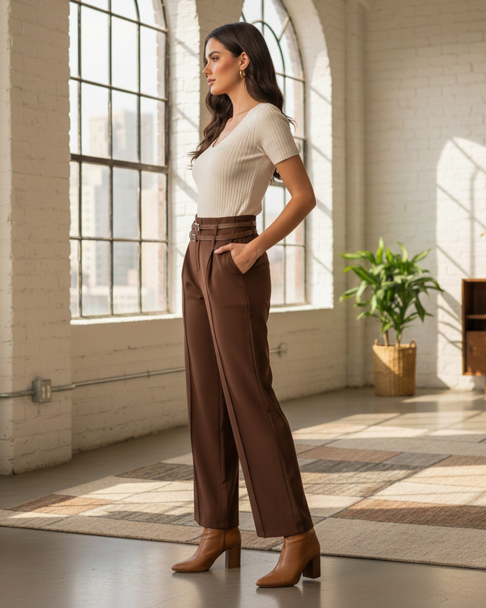 Pantalon Palazzo De Vestir Con Dos Cinturones Tiro Alto