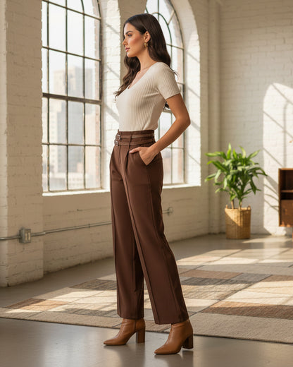 Pantalon Palazzo De Vestir Con Dos Cinturones Tiro Alto