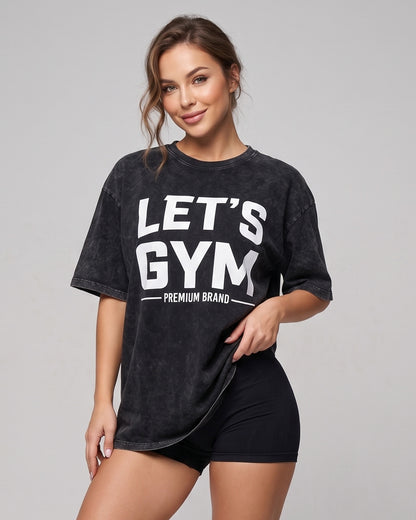 Polera Oversize Lets Gym - Look Retro Urbano Prelavada - A366