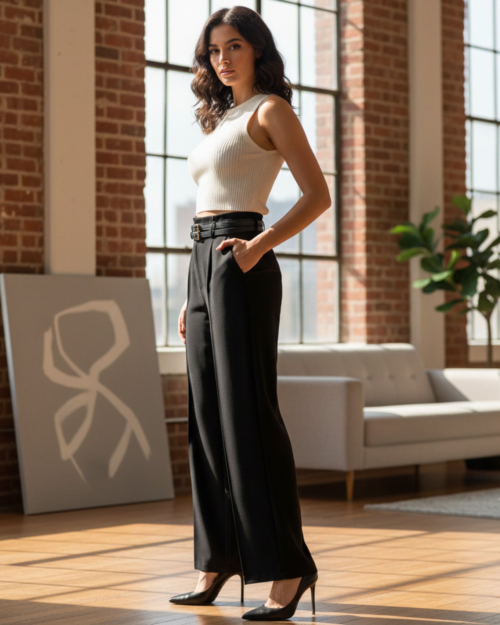 Pantalon Palazzo De Vestir Con Dos Cinturones Tiro Alto