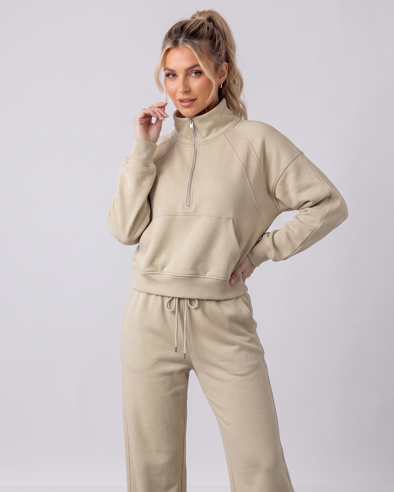 Buzo Completo Casual De Dos Piezas Polerón Corto Y Pantalón Ancho - LQ1015