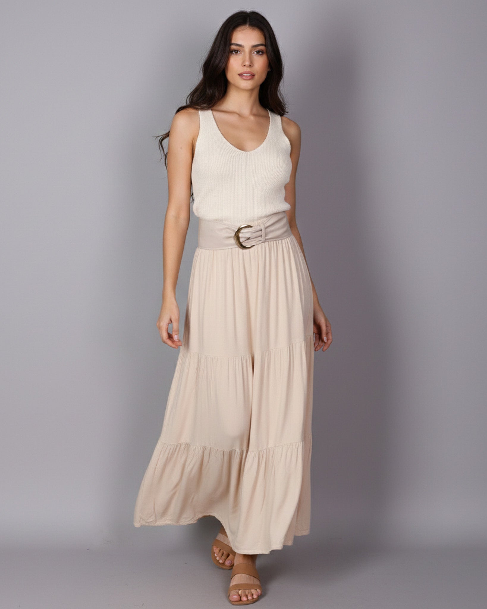 Falda Larga Elegant Mujer Con Cinturon Tiro Alto - HG25122