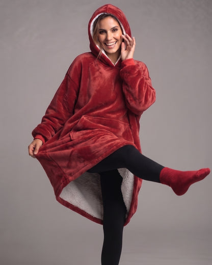 Maxi Poleron Manta Sherpa Bata Polar Con Capucha Invierno - Y501