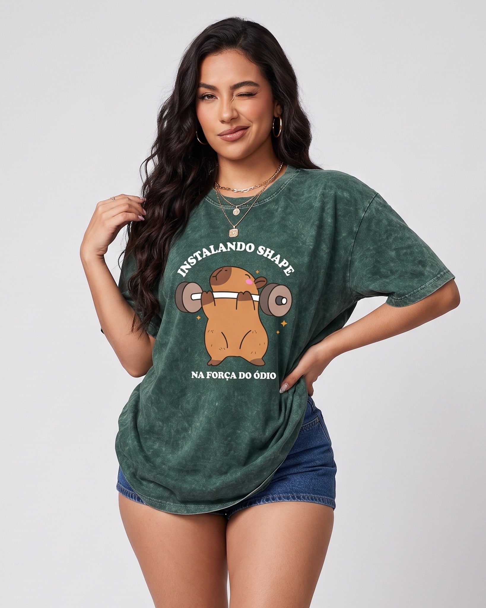 Polera Oversize Capybara - Vintage Gym Look Prelavada - A366