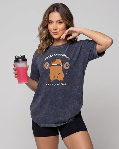 Polera Oversize Capybara - Vintage Gym Look Prelavada - A366
