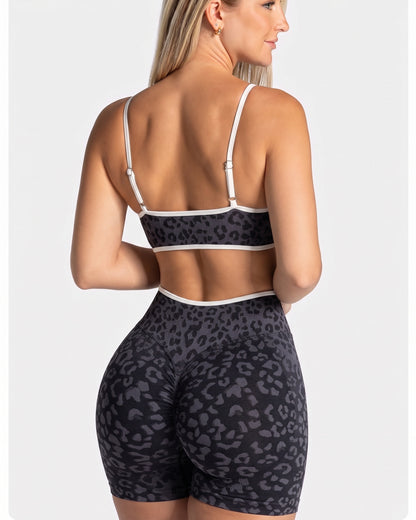 Set Fitness Animal Print Short Tiro Alto Y Top