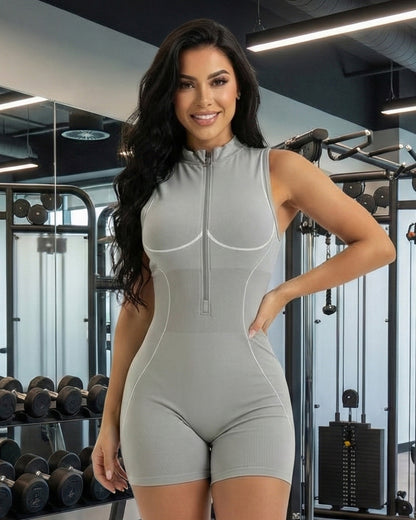 Enterizo Corto Deportivo con Push Up y Cierre - Lineas Moldeadoras - YJ285