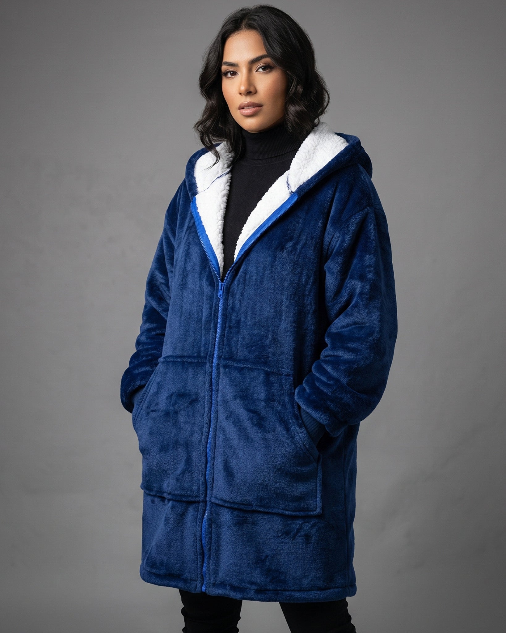 Maxi Poleron Manta Sherpa con Capucha y Cierre Oversize - MPS01