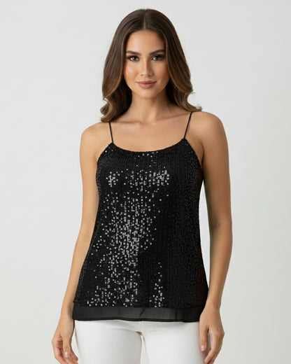 Blusa con Tirantes Mujer y Lentejuelas Fiesta Brillo - HG25041