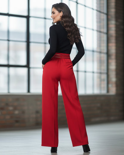 Pantalon Palazzo De Vestir Con Dos Cinturones Tiro Alto