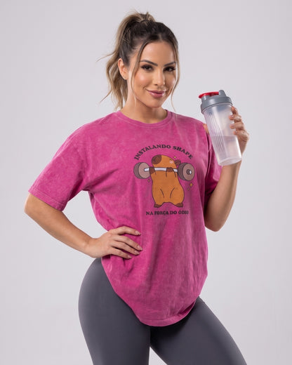 Polera Oversize Capybara - Vintage Gym Look Prelavada - A366