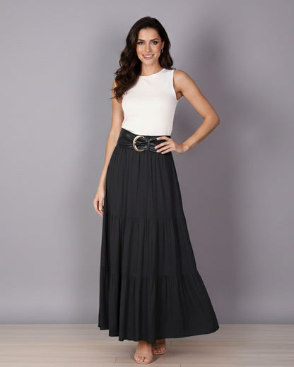 Falda Larga Elegant Mujer Con Cinturon Tiro Alto - HG25122