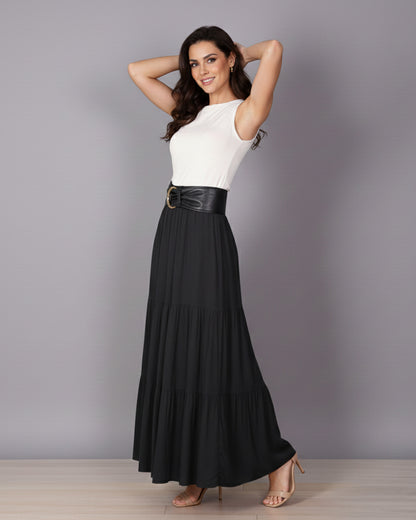 Falda Larga Elegant Mujer Con Cinturon Tiro Alto - HG25122