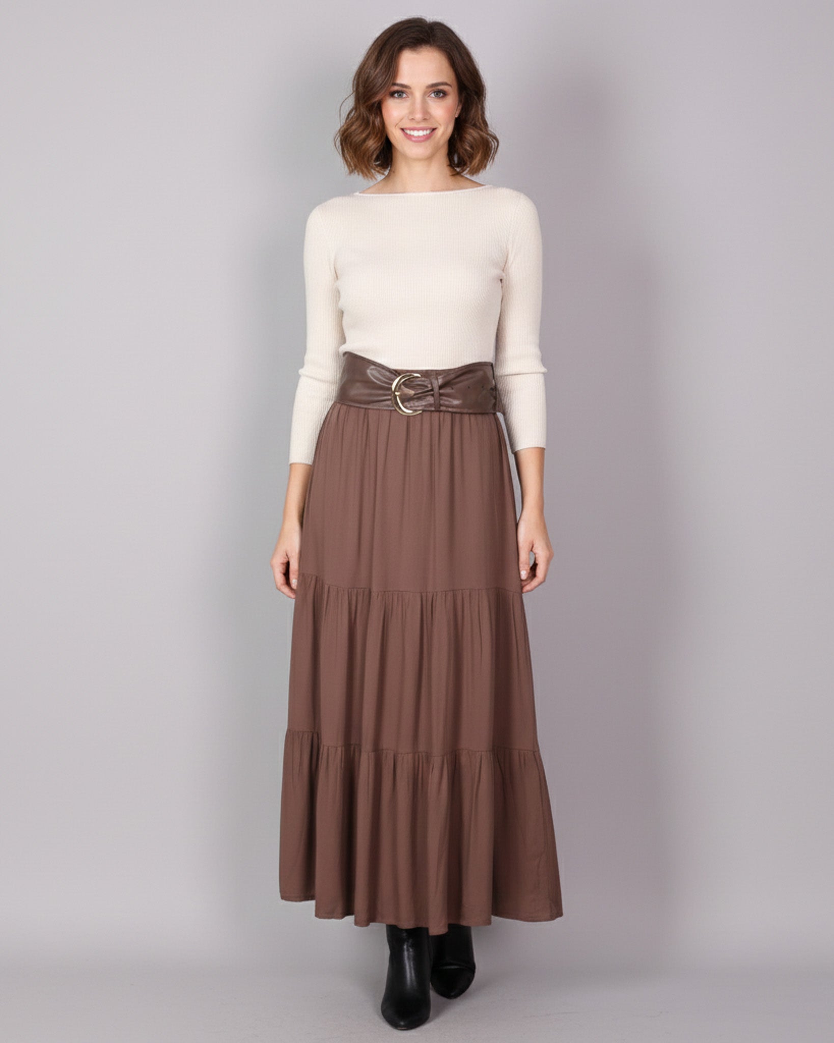 Falda Larga Elegant Mujer Con Cinturon Tiro Alto - HG25122