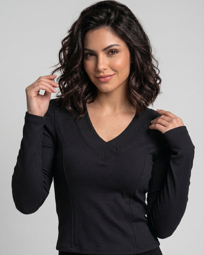 Polera Rib Pro: Cuello V, Moldeadora y Copas de Realce - YY635