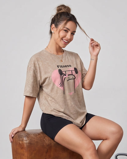 Polera Fitness Oversize - Vintage Gym Look Prelavada Pro - A366
