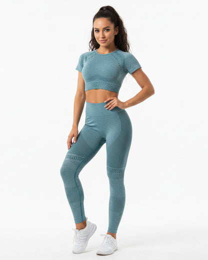 Conjunto Deportivo Mujer Peto de Manga Corta y Calza Push Up - 88152