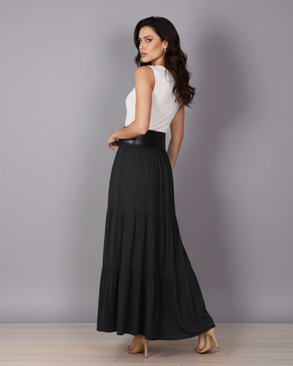 Falda Larga Elegant Mujer Con Cinturon Tiro Alto - HG25122