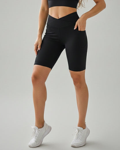 Calza Biker Mujer Pretina Cruzada con Bolsillos Laterales - YK37151