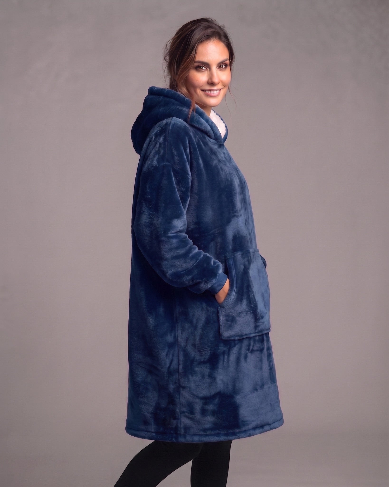 Maxi Poleron Manta Sherpa Bata Polar Con Capucha Invierno - Y501
