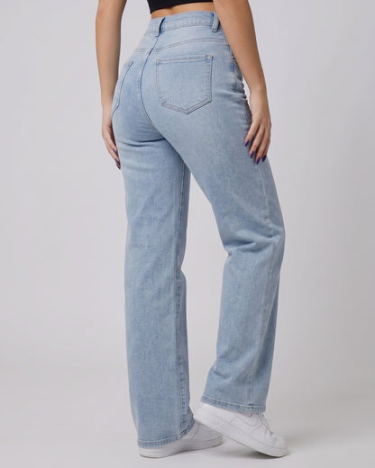 Pantalón Recto Celeste Tiro Alto - Fit Straight Moderno - 8160STV