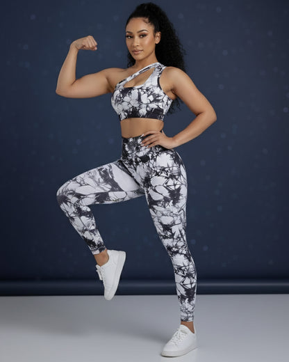 Conjunto de 2 piezas con top y leggings tie dye