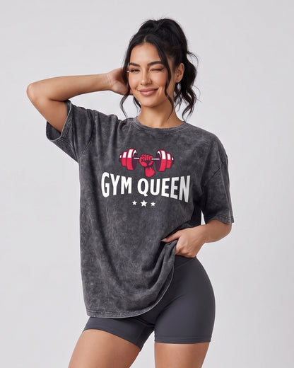 Polera Oversize Mujer Gym Queen - Look Retro Prelavada - A366