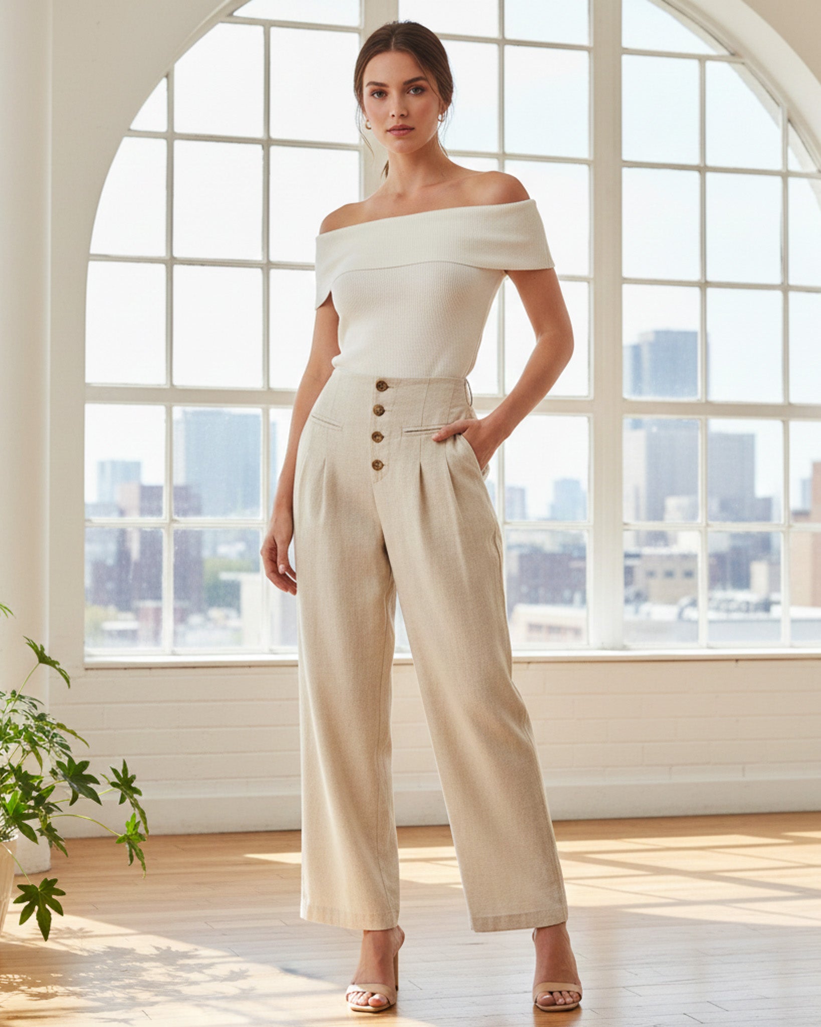 Pantalon Palazzo Mujer Cintura Alta - Verano - ZM2524