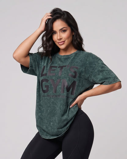 Polera Oversize Lets Gym - Look Retro Urbano Prelavada - A366