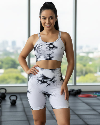 Conjunto Tie Dye Push Up Short y Peto con Tiras Cruzadas YJ168
