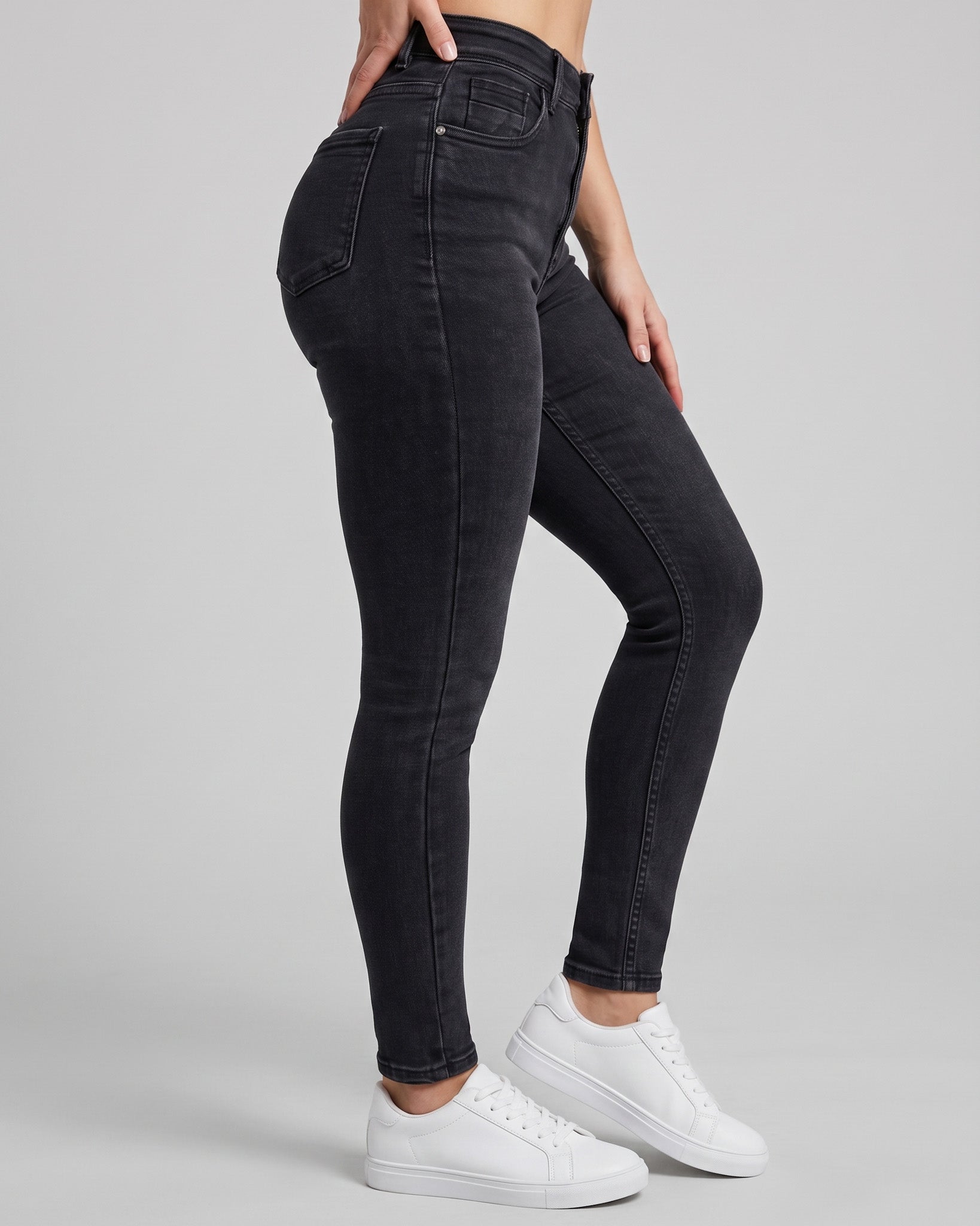 Pantalón Pitillo Negro Prelavado - Tiro Alto Fit Stretch - IMP5533
