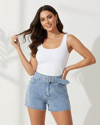 Short De Mezclilla Fresco con Brillos Fashion - OZ3107