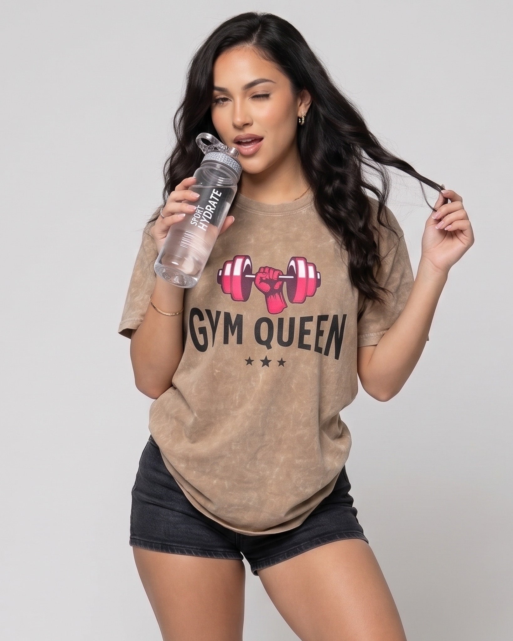 Polera Oversize Mujer Gym Queen - Look Retro Prelavada - A366