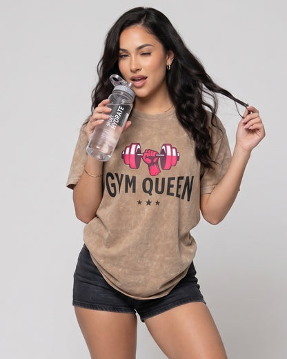 Polera Oversize Mujer Gym Queen - Look Retro Prelavada - A366
