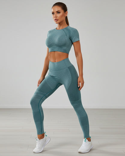 Conjunto Deportivo Mujer Peto de Manga Corta y Calza Push Up - 88152