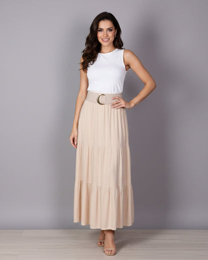 Falda Larga Elegant Mujer Con Cinturon Tiro Alto - HG25122