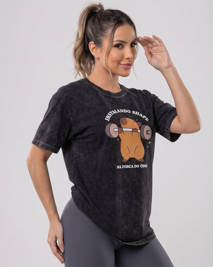 Polera Oversize Capybara - Vintage Gym Look Prelavada - A366