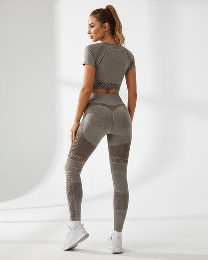 Conjunto Deportivo Mujer Peto de Manga Corta y Calza Push Up - 88152