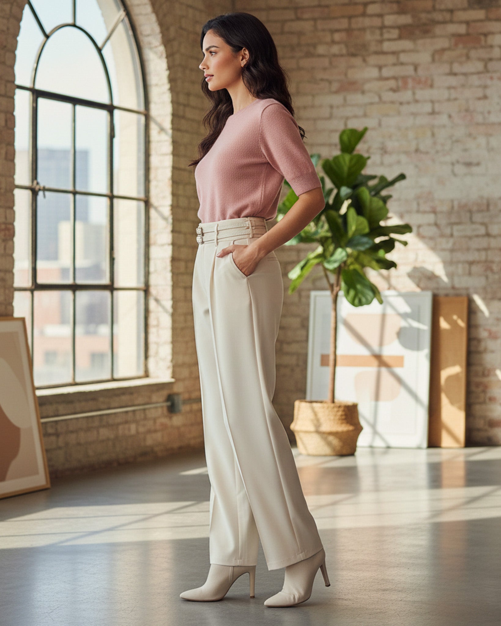 Pantalon Palazzo De Vestir Con Dos Cinturones Tiro Alto