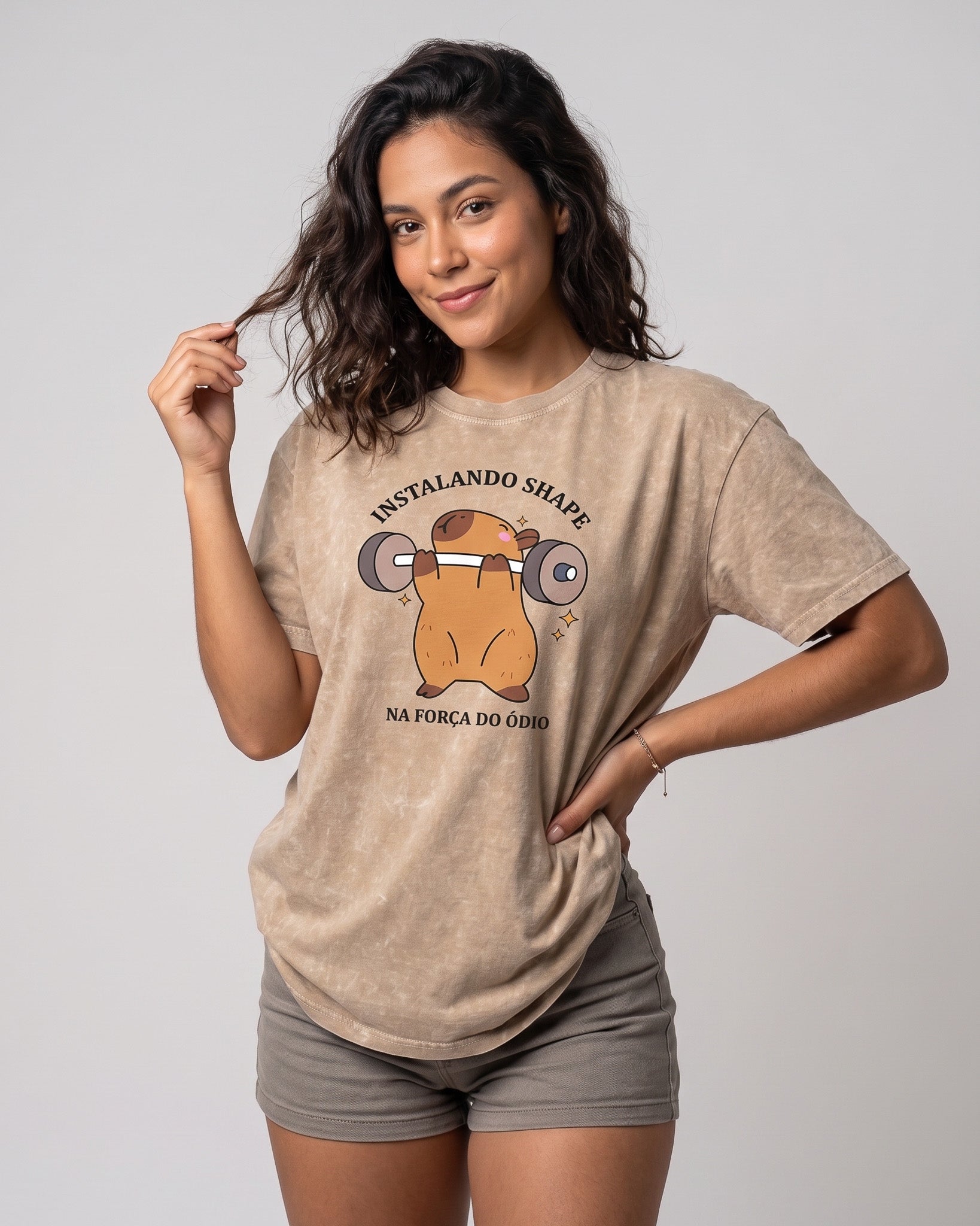 Polera Oversize Capybara - Vintage Gym Look Prelavada - A366